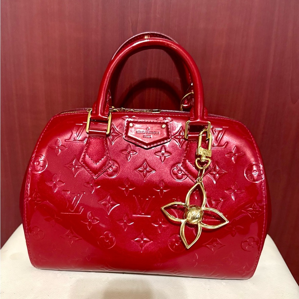 Auth LOUIS VUITTON Cherry LV VERNIS Leather MONOGRAM Handbag Bag